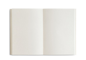 Top view Notebook soft eye preserving with grid lines isolated on white background clipping path, Shadow separation