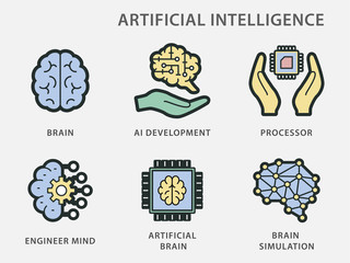 Artificial intelligence icons for graphic and web design.
