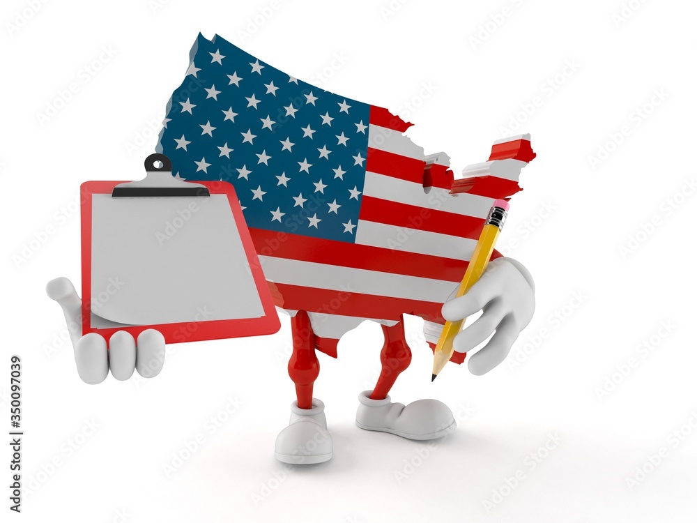 Sticker usa character holding clipboard and pencil