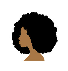 Obraz na płótnie Canvas colored graceful Silhouette of the head of an African woman in profile with a lot of curly hair and a magnificent hairstyle