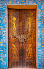 Door with images of egyptian gods and pharaohs. Ancient Egypt scene, mythology. Life of...