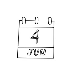 calendar hand drawn in doodle style. June 4. International Day of Innocent Children Victims of Aggression, date. icon, sticker, element