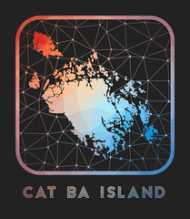 Cat Ba Island map design. Vector low poly map of the island. Cat Ba Island icon in geometric style. The island shape with polygnal gradient and mesh on dark background.