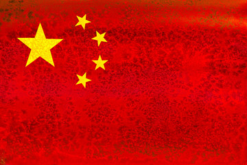 Watercolor flag of China, red background with yellow stars