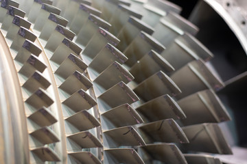 Obraz premium Close up on jet engine comressor blades