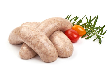 Raw pork Sausages, isolated on white background