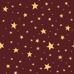 Watercolor seamless pattern with stars on a brown background drawn by watercolor.
