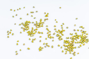 mash green bean seeds on a white background