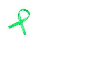 green organ transplant awareness ribbon on white background.Kidneys cancer .healthcare and medicine...