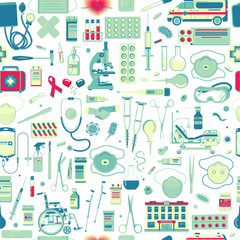 Vector seamless pattern with Medical supplies, accessories and attributes. For web design, logo, app, UI