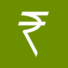 rupee sign in white color with green background