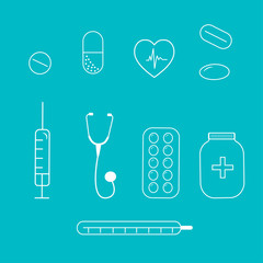 A set of medical-related elements. Vector graphics.