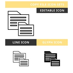 Copy File set vector design, modern editable line and glyph icon, black color and isolated
