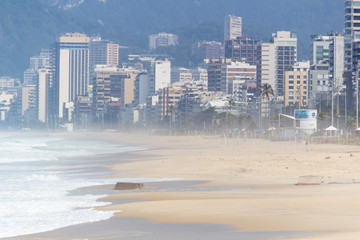 empty ipanema beach during the quarantine of the coronavirus pandemic in rio de janeiro.