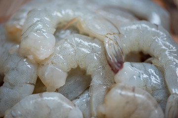 raw shrimp background for cooking / close up fresh shrimps or prawns Seafood shelfish
