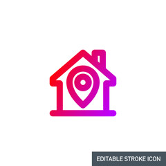 editable stroke line icon of Stay home for Social media in support of self isolation. staying at home Prevent coronavirus spread. Covid19 perfect outline single icon hashtag stayhome Isolated on white