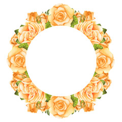 Round flowers frame in watercolor style.  Flower frame for postcard, web design or post in social networks.