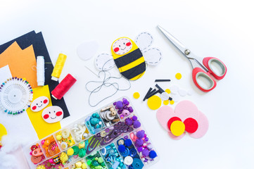 Insect made of felt. Butterfly bee and ladybug toy for baby.
