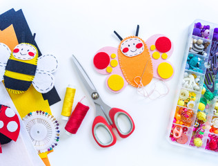 Insect made of felt. Butterfly bee and ladybug toy for baby.