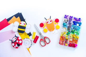 Insect made of felt. Butterfly bee and ladybug toy for baby.