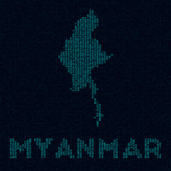 Myanmar tech map. Country symbol in digital style. Cyber map of Myanmar with country name. Vibrant vector illustration.