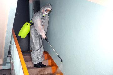 Spraying in stairwell of the house a solution from infections and Covid-19