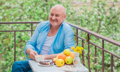 Healthy lifestyle of senior man, morning time