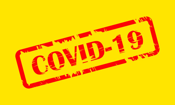 COVID-19 vector coronavirus rubber stamp on a yellow background