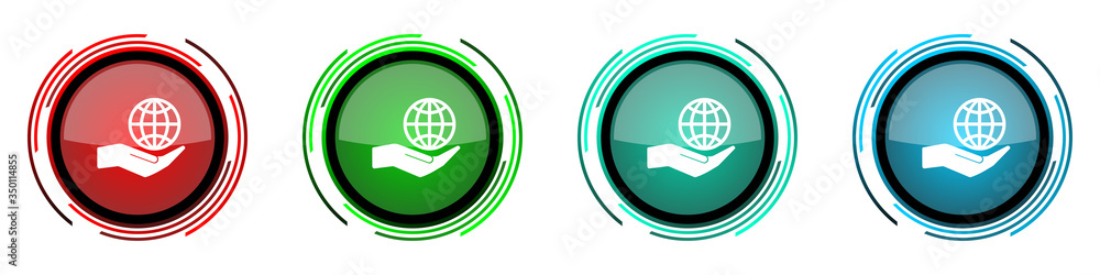 Aufkleber hand care planet environment round glossy vector icons, set of buttons for webdesign, internet and m