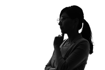 考える女性　シルエット