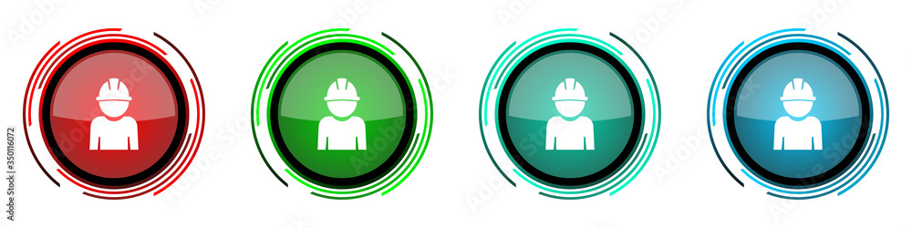 Leinwandbilder engineer round glossy vector icons, worker, manager, employe set of buttons for webdesign, internet 