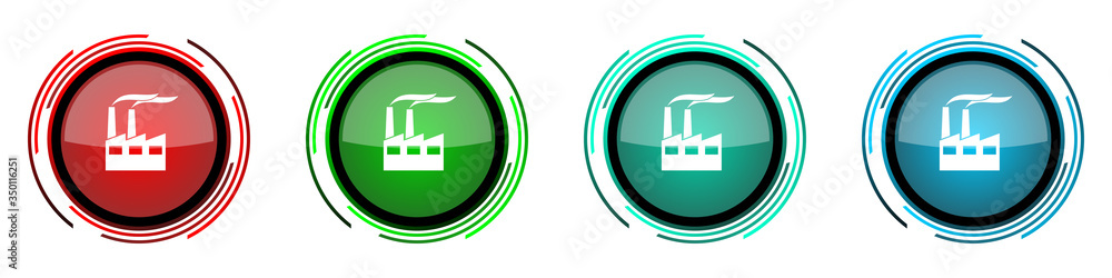 Aufkleber factory round glossy vector icons, industrial building, plant, pollution set of buttons for webdesig