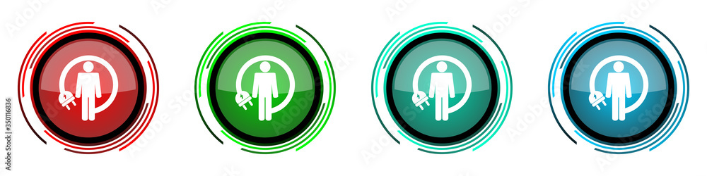 Leinwandbilder Android charging wire round glossy vector icons, humanoid robot set of buttons for webdesign, internet and mobile phone applications in four colors options isolated on white background