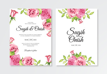 wedding invitation template with watercolor flower