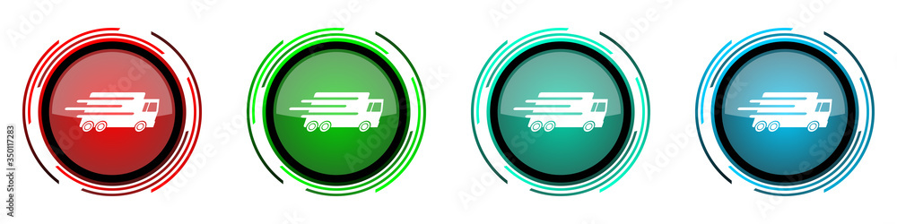 Aufkleber speed transport round glossy vector icons, fast delivery, truck set of buttons for webdesign, intern