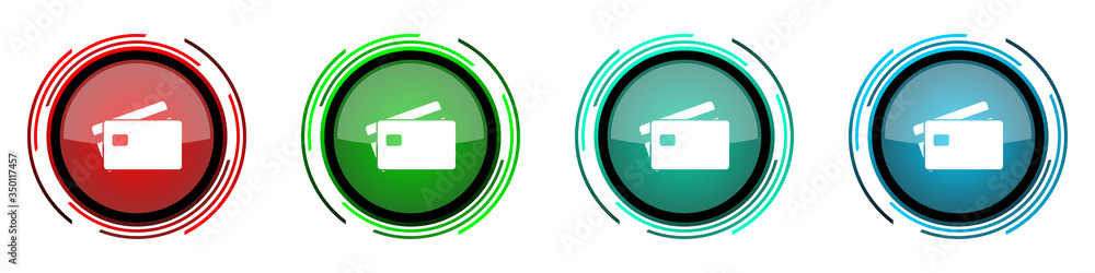 Aufkleber Credit card round glossy vector icons, bank, finance set of buttons for webdesign, internet and mobile phone applications in four colors options isolated on white background