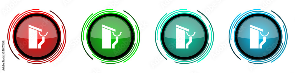 Poster Roof and gutter round glossy vector icons, guttering home set of buttons for webdesign, internet and mobile phone applications in four colors options isolated on white background