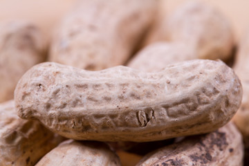 Peanuts closeup on the table. Healthly food. Nuts.