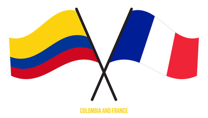 Colombia and France Flags Crossed And Waving Flat Style. Official Proportion. Correct Colors