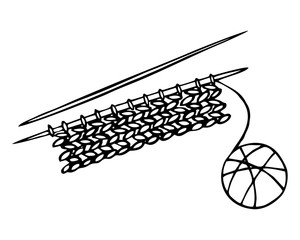 KNITTING WITH NEEDLES AND WOOLEN THREADS IN THE DOODLE STYLE
