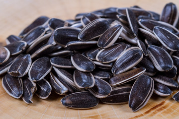 Sunflower seeds closeup on the table. Cereals. Healthly food.