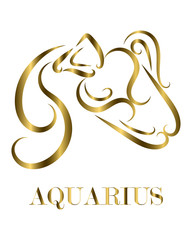 Golden line vector logo of Athlete. It is sign of Aquarius zodiac.
