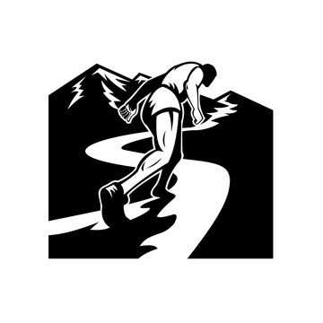 recommend clip art: Marathon Runner Running Up Mountain Black and White