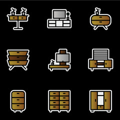 Furniture and decoration icon set include furniture,cabinet,wardrobe