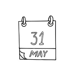 calendar hand drawn in doodle style. May 31. World No Tobacco Day, date. icon, sticker, element