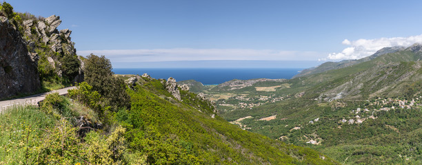Fototapeta na wymiar Panorama of the Plain of Oletta and the Gulf of Saint Florent as seen from Serra di Pigno, Corsica