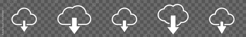 Wall mural cloud download icon white | clouds arrow down illustration | computing storage symbol | server data 