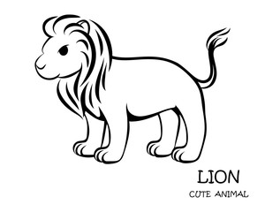 Black Vector illustration cartoon on a white background of a cute lion. 