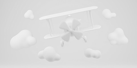 Vintage airplane flying.3D render.