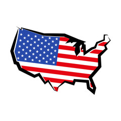 Stany Zjednoczone. Kontur z flagą. Ilustracja wektorowa. © Rzoog